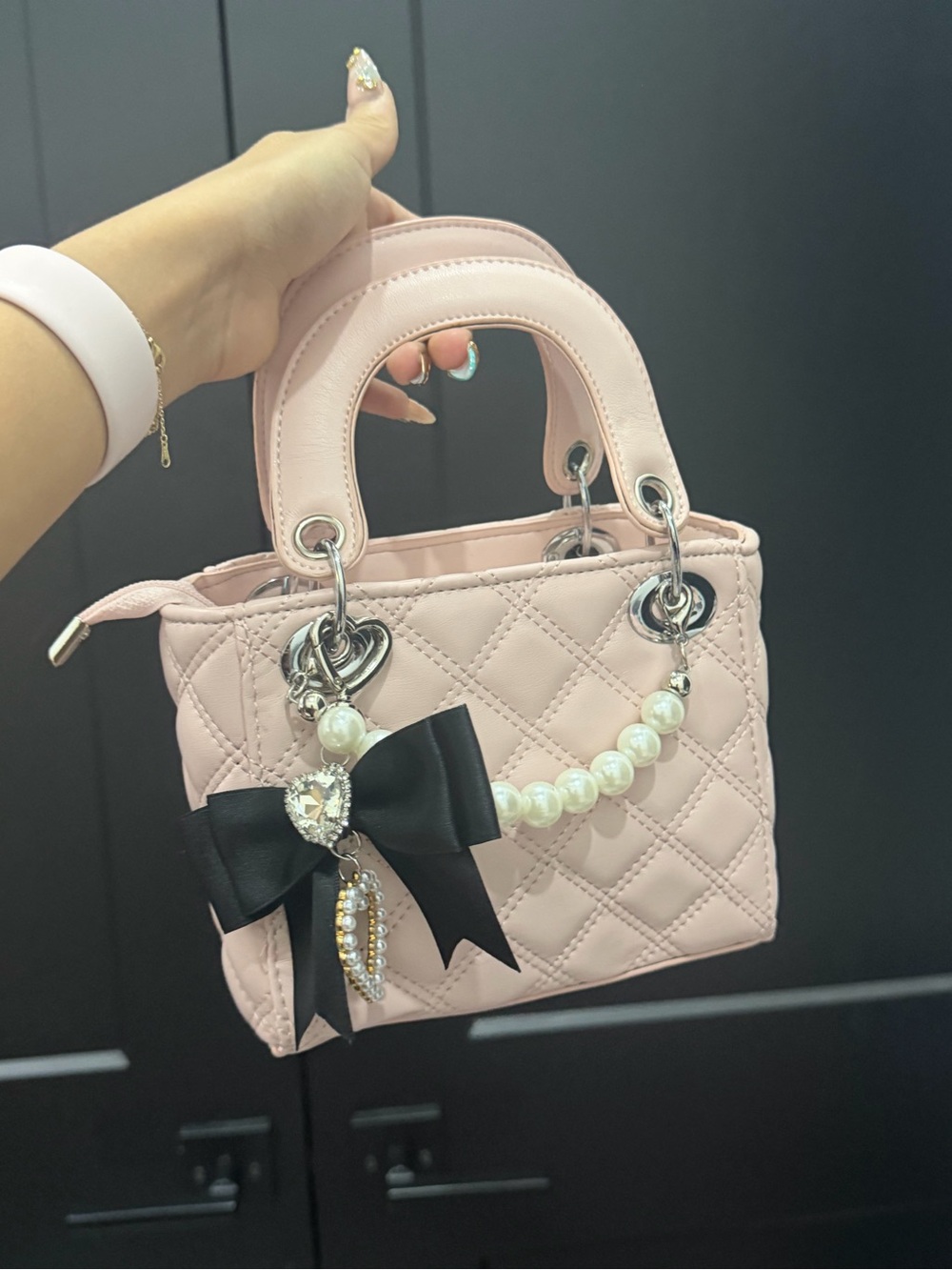 Pink Purse with black bow mini small tote